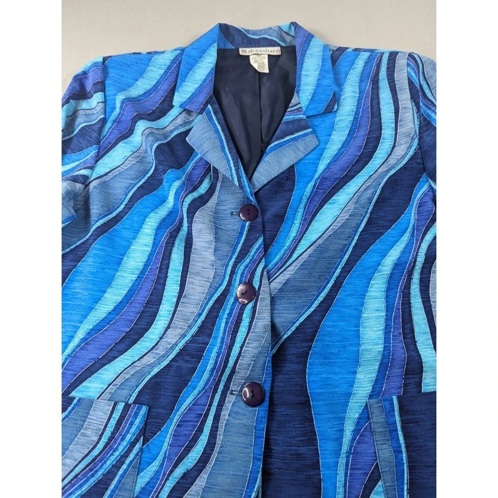 Dress Barn Blazer Jacket Womens Size M Button Up Pockets Multi Blues 3 Buttons - Picture 4 of 8